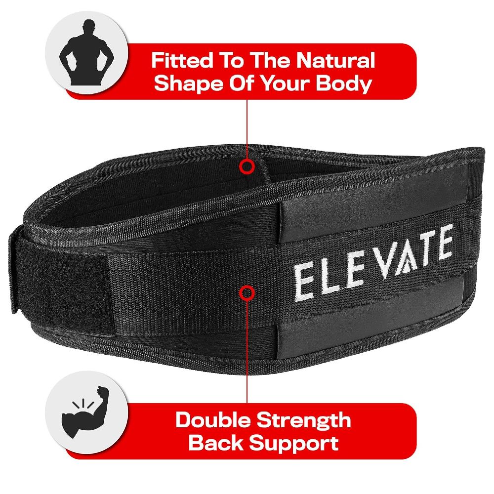 Ceinture lombaire de musculation en néoprène de la marque Elevate Equipment.