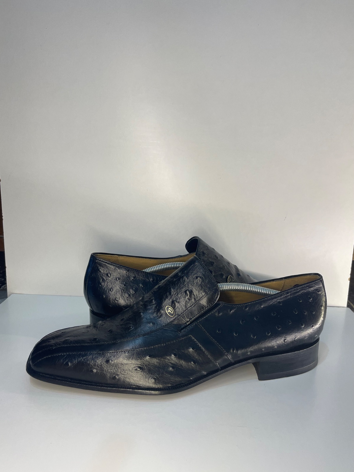 🇮🇹 Chaussures Paco Milán en cuir véritable (autruche) bleu nuit/noir – Pointure 44
