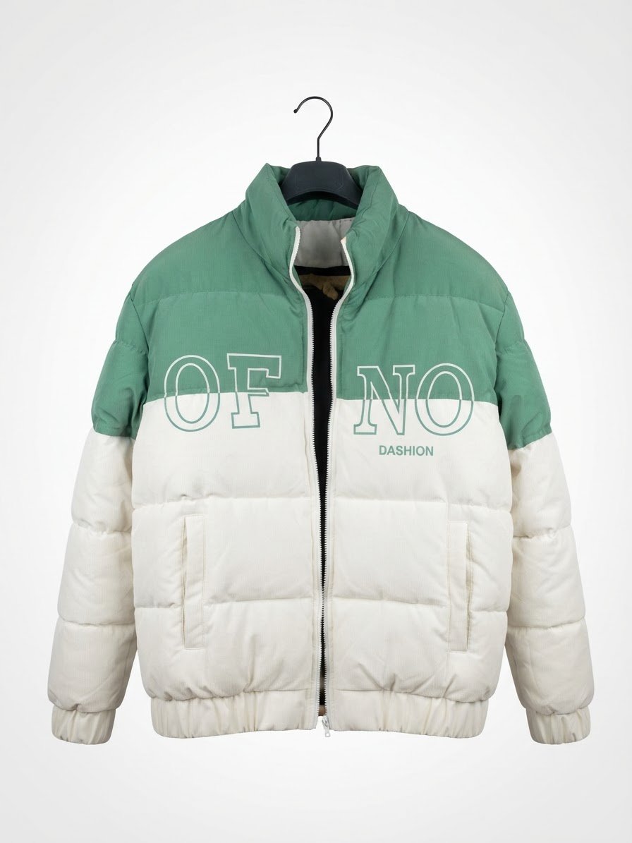 Doudoune homme vert et blanc avec capuche – Taille S