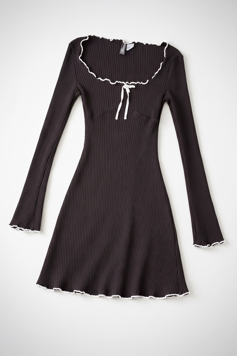 Robe élégante H&M – Manches longues avec détails blancs