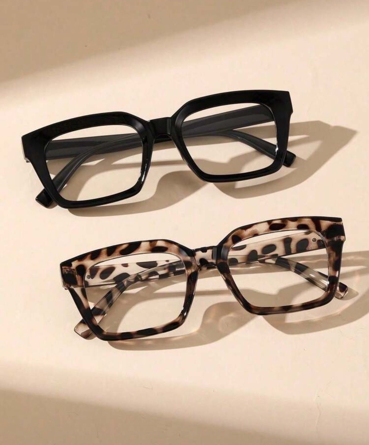 2 Pairs Women's Classic Square Frame Black Tortoise Shell Pattern Transparent Glasses, Suitable For Back To School, Eye Protection, Daily Wear, Transparent Glasses Accessories, Women's Glasses Accessories