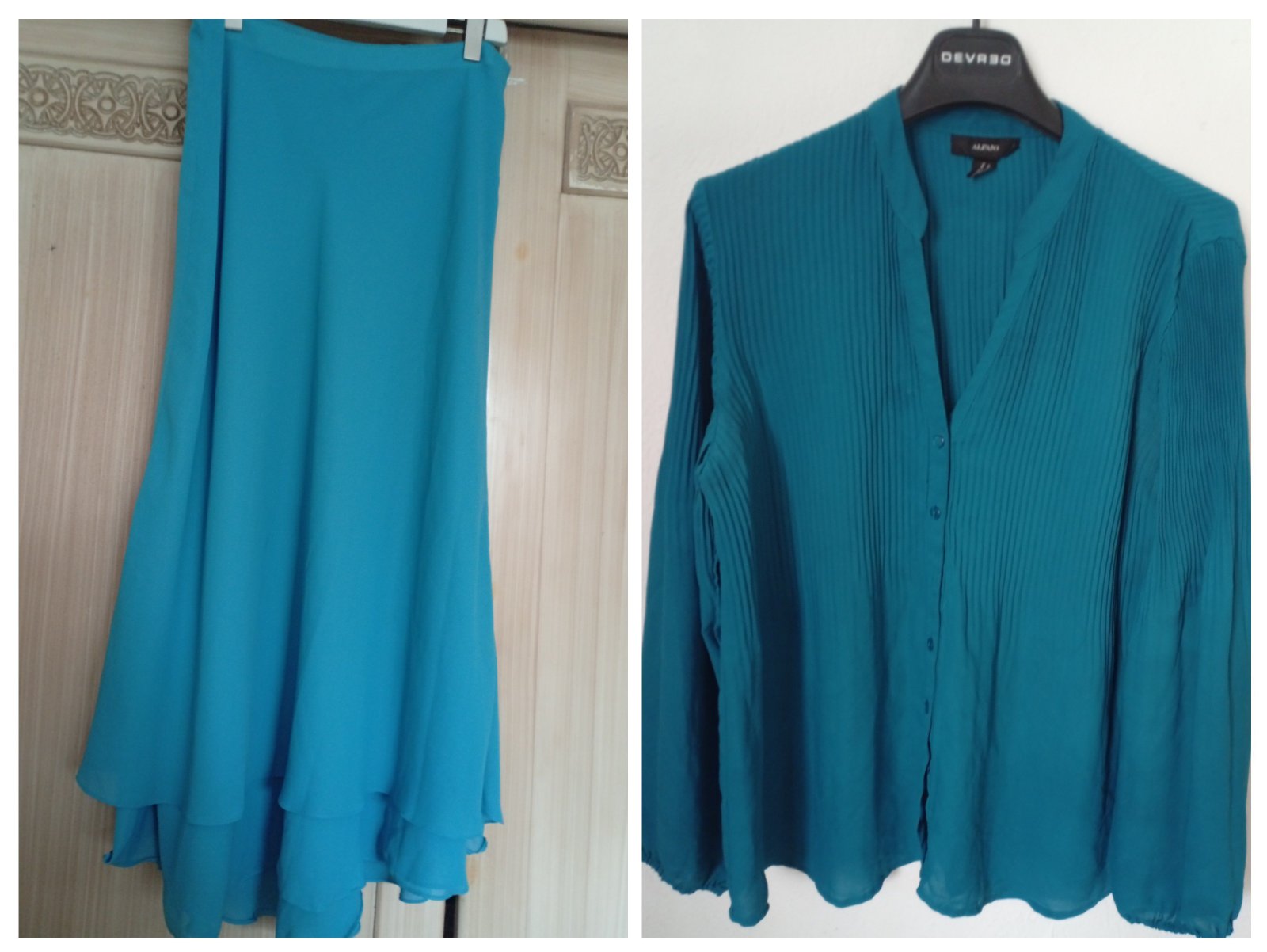 Jupe et chemise vert  42 fort 44 slim