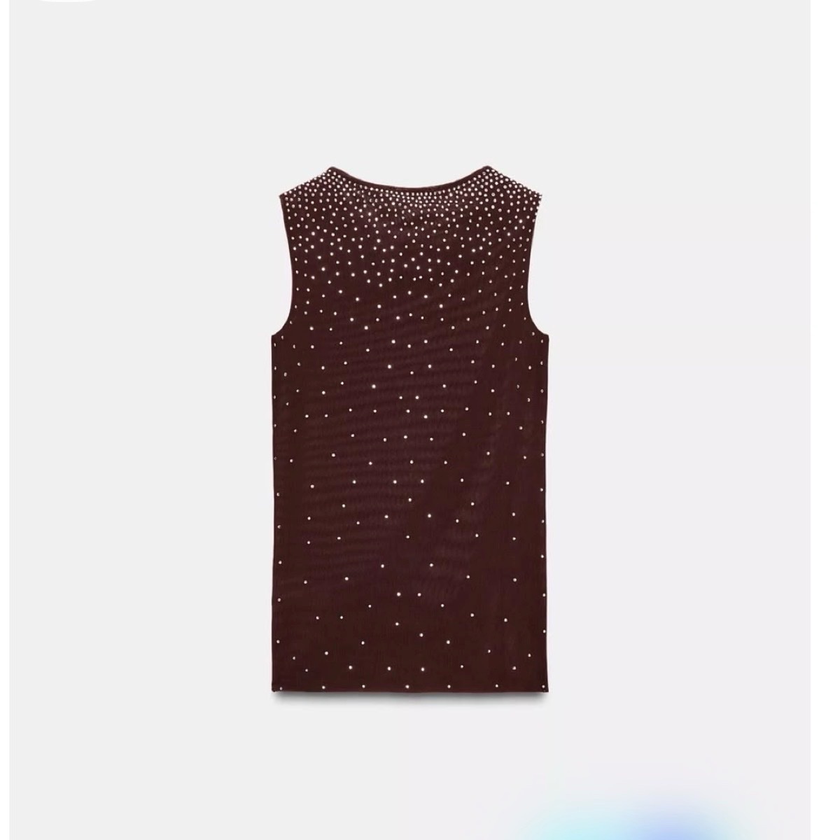  Zara Dark Brown Sleeveless Ribbed Top With Stud Embellishments 