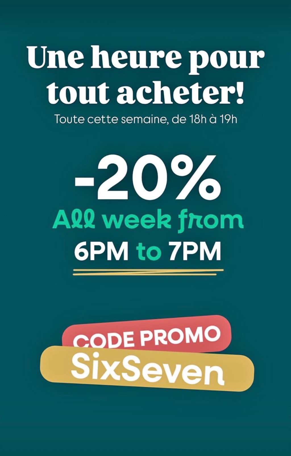 Promo de cette semaine de 18h a 19h 