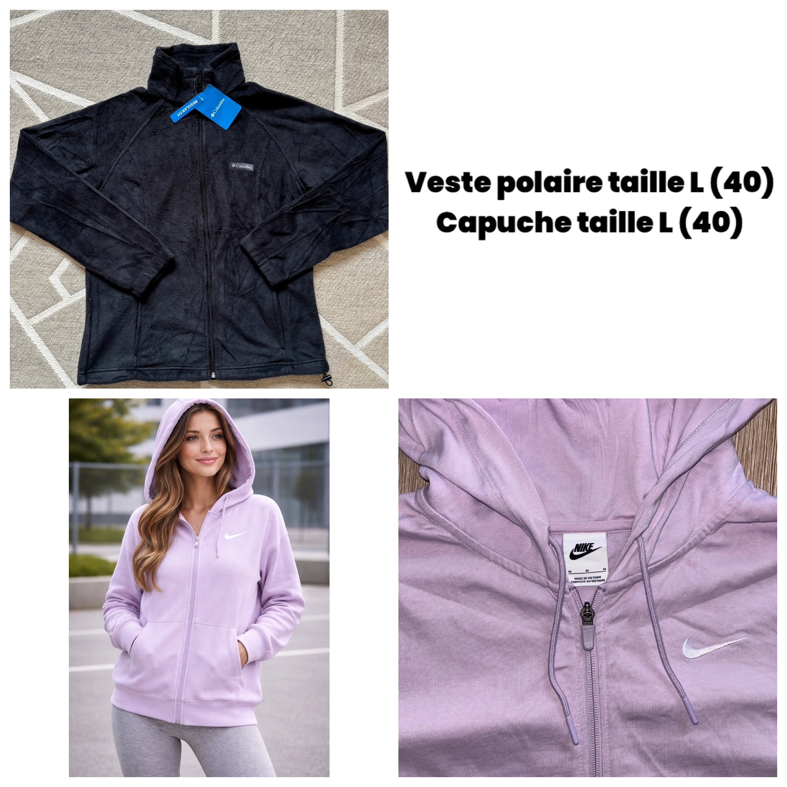 Veste columbia et sweat a capuche Nike