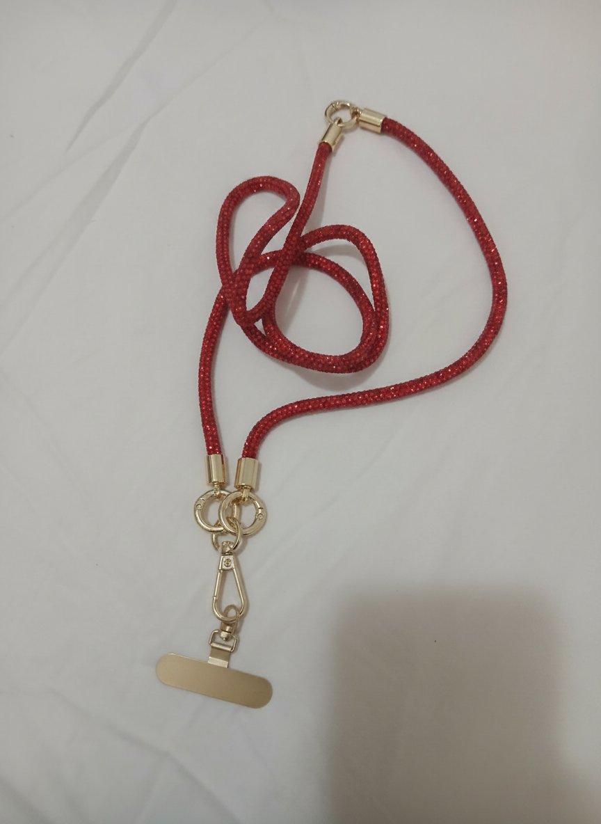 Bandoulière pour téléphone rouge à strass – Neuve ✨
