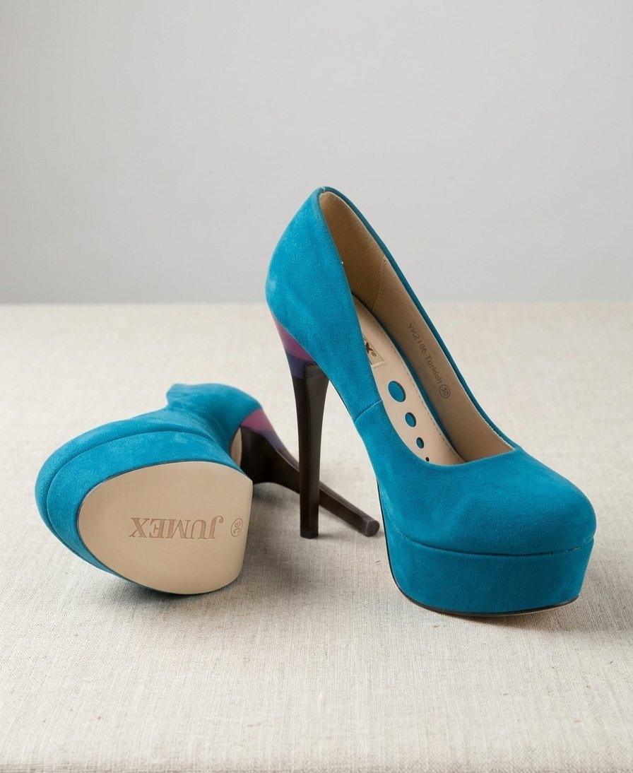 Paire d'Escarpins Plateforme Suède Turquoise "JUMEX" - Pointure 36