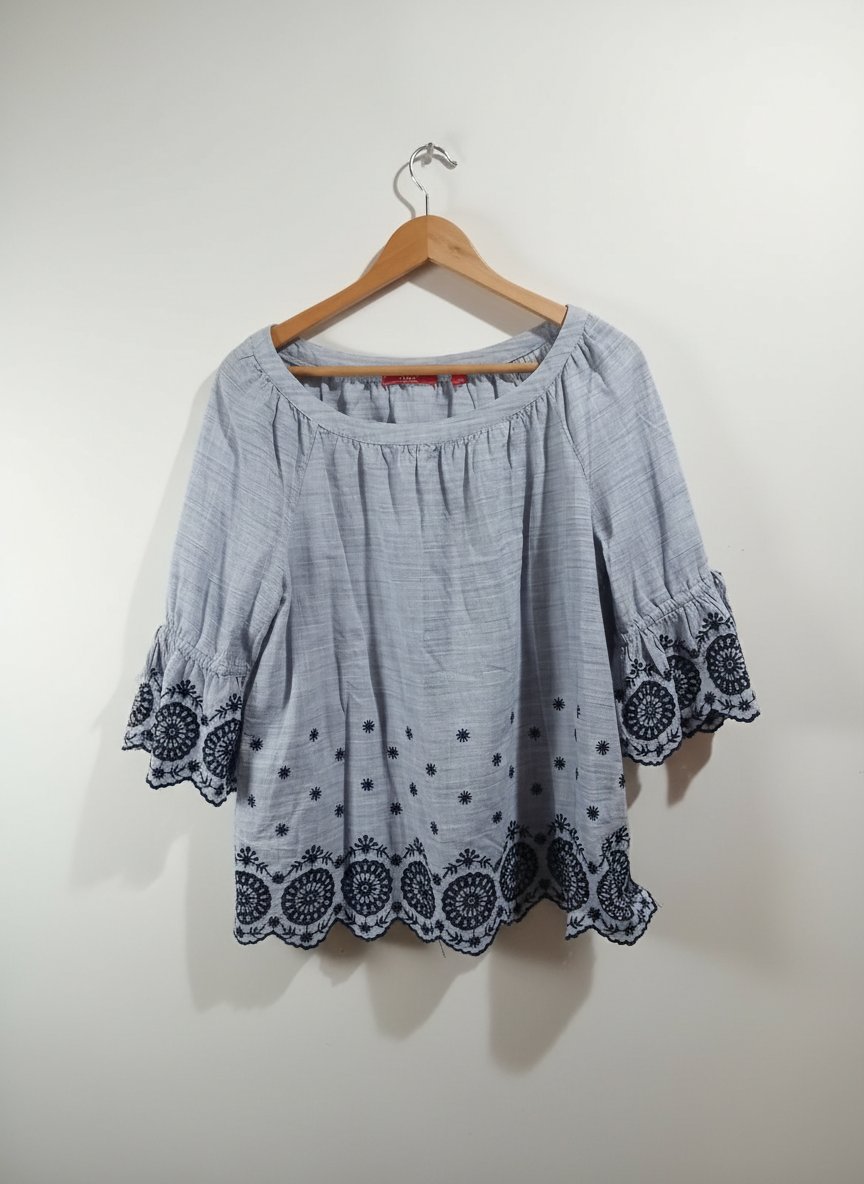 Blouse Fluide Bleue à Broderies Ethnique.