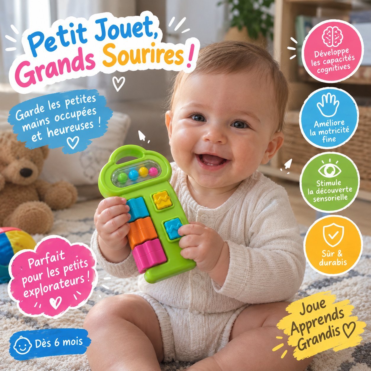 Jouet sensoriel pour bébé – 6 mois et plus 👶🏻🌈