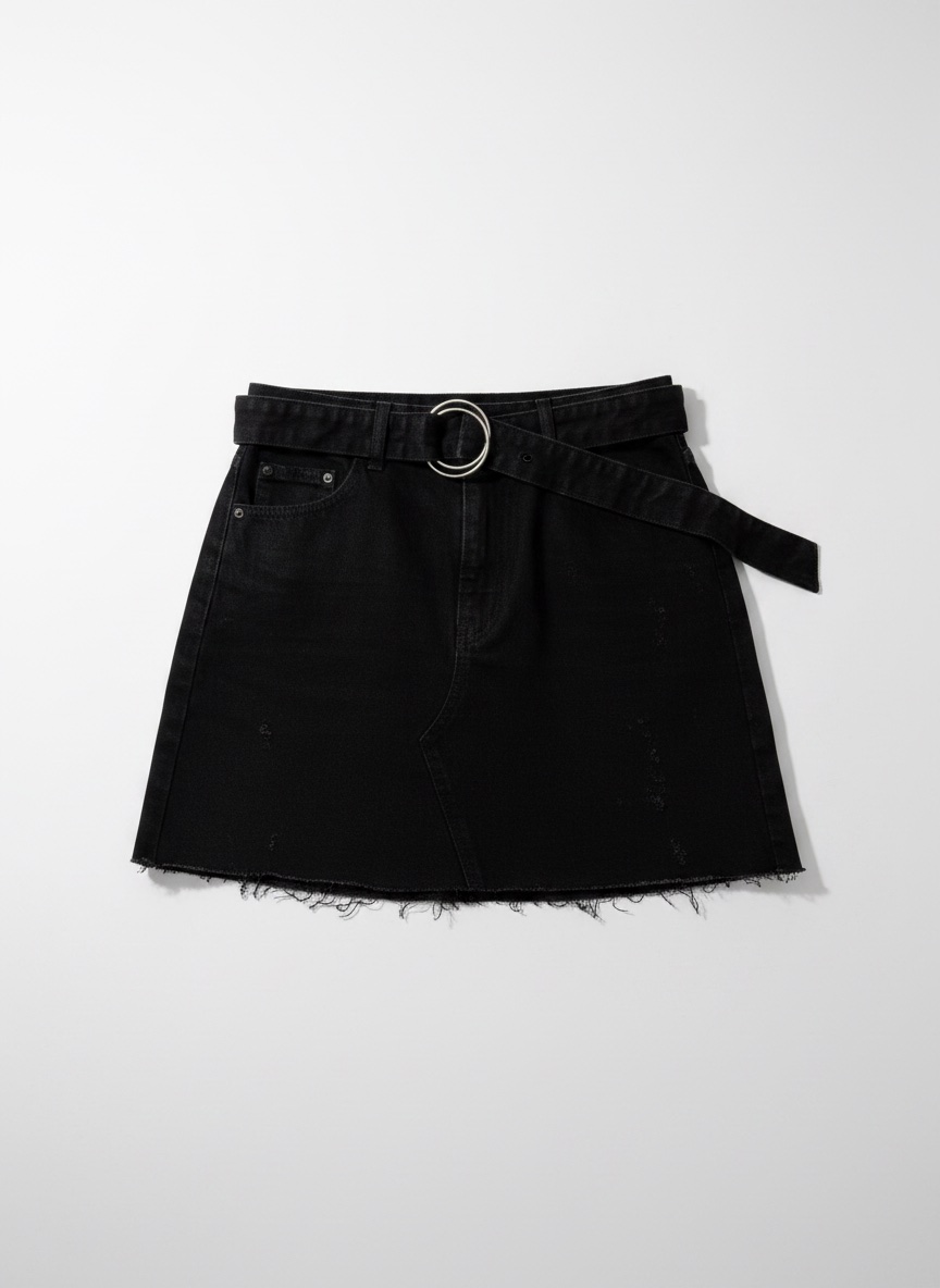 Jupe en jean noire Bershka avec ceinture