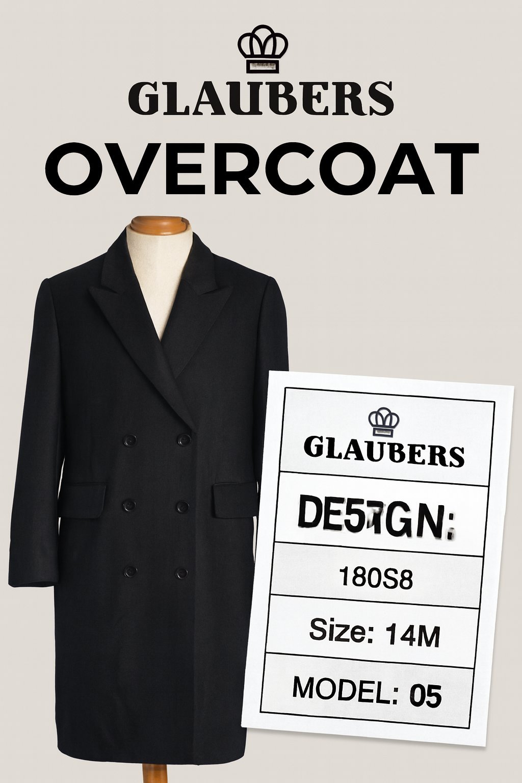  Manteau noir glaubers mi long vintage 100% laine