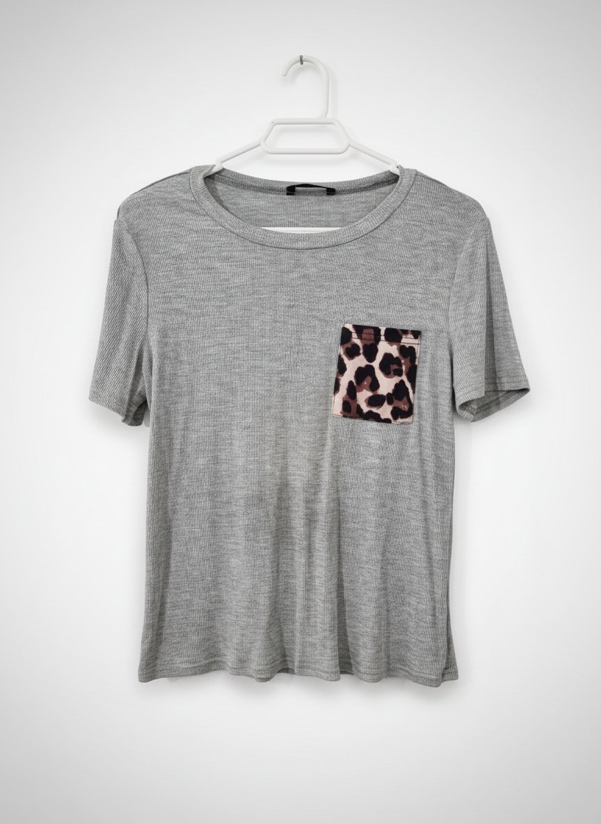 T-shirt gris à manches courtes et imprimé animal SHEIN pour femme