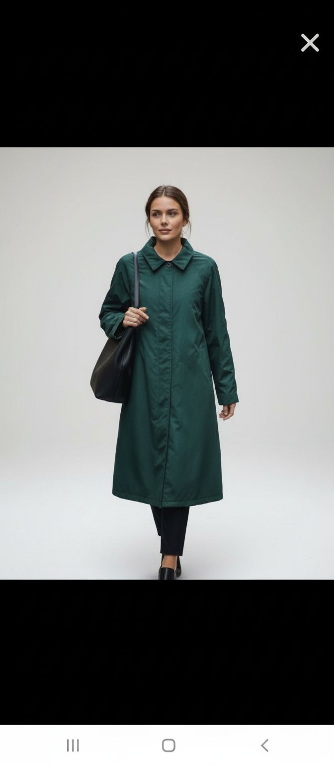 Joli manteau long vert foncé pour femme élégente