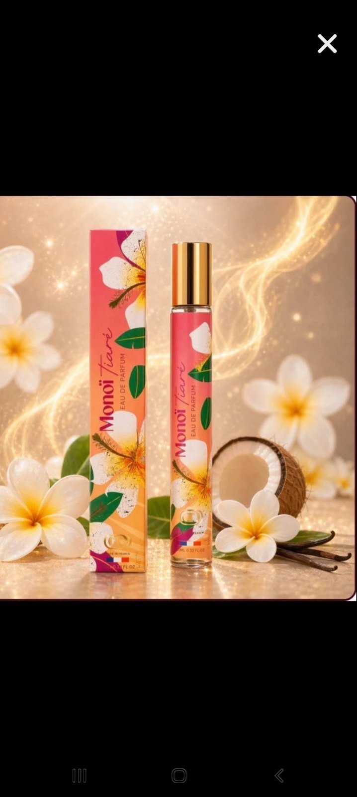 Parfum de poche Monoï Tiaré Eau de Parfum, Flacon en verre, 35 ml, Designe en France neuf jamais utilisé