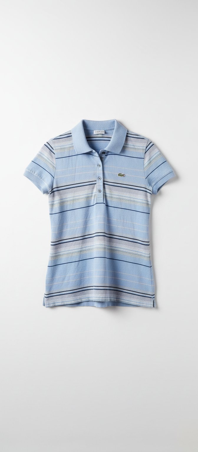 Joli polo Lacoste bleu ciel rayé pour femme original authentique