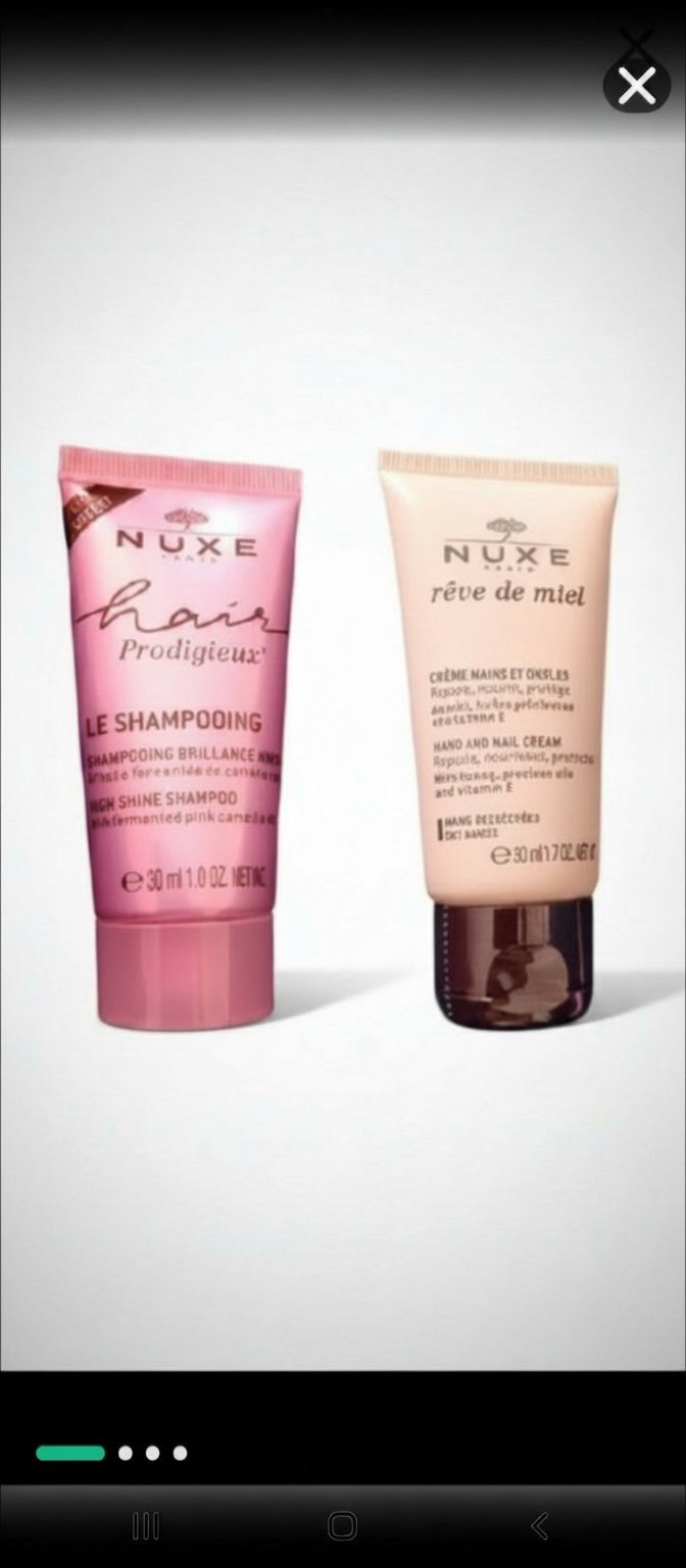  Nuxe crème mains et ongles 50ml et shampooing 30ml importé