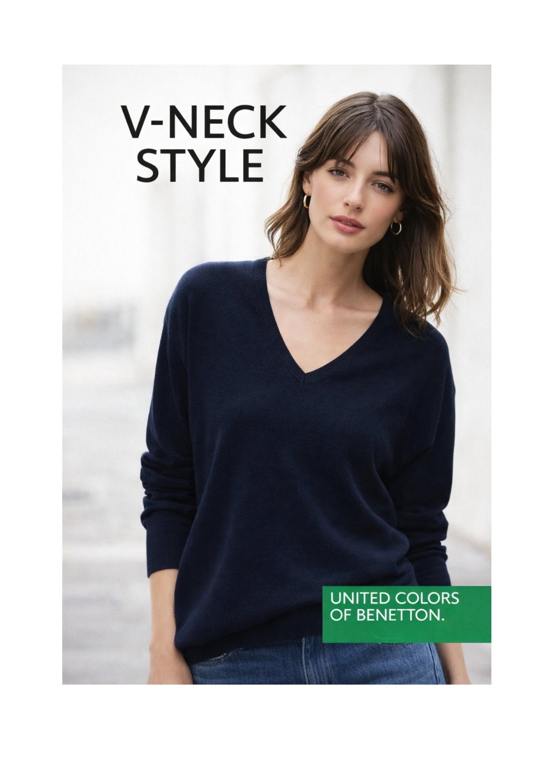 Pull col V benetton pour femme noir