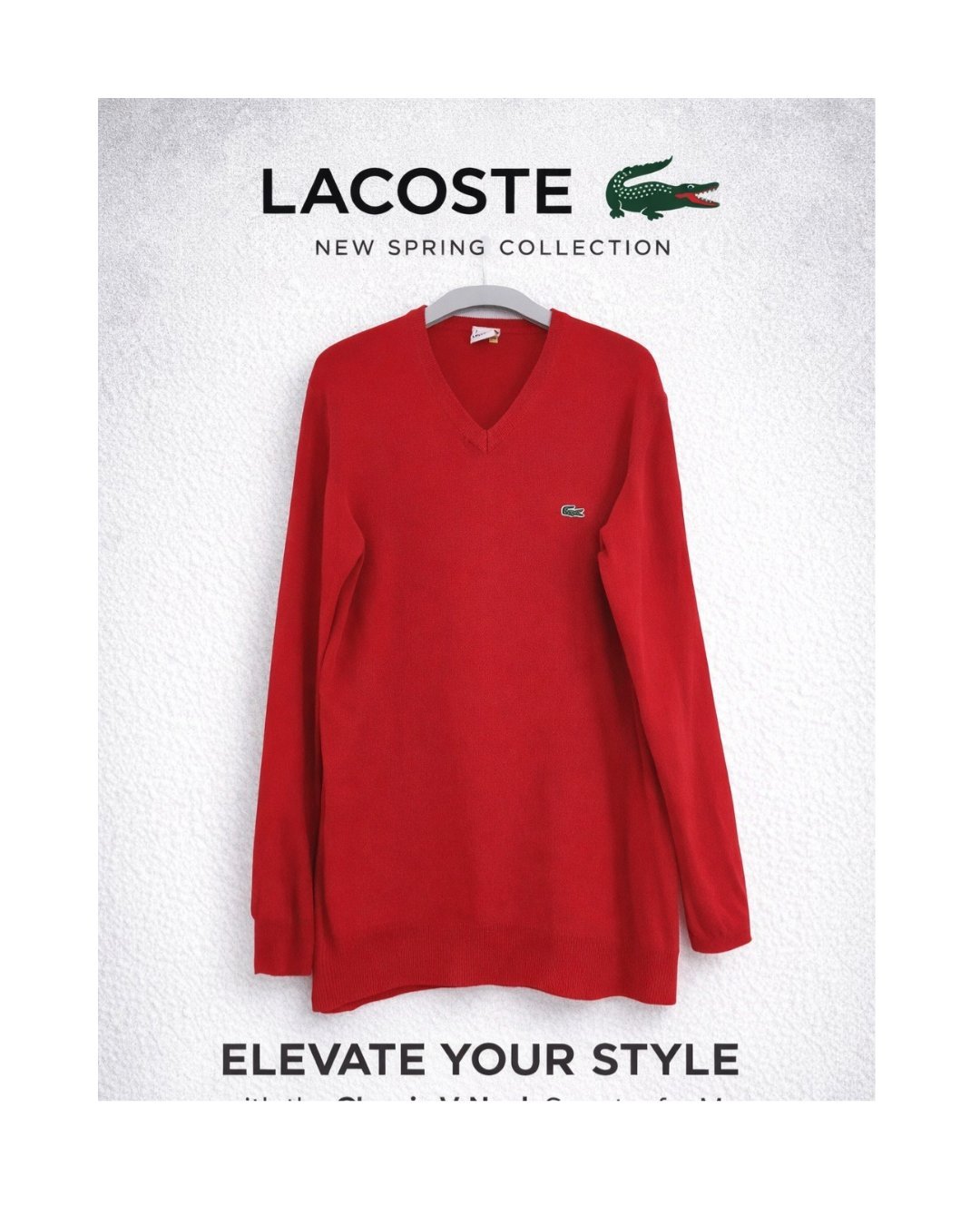 Sublime pull col V manche longue Lacoste rouge authentique original trés peu porté raare
