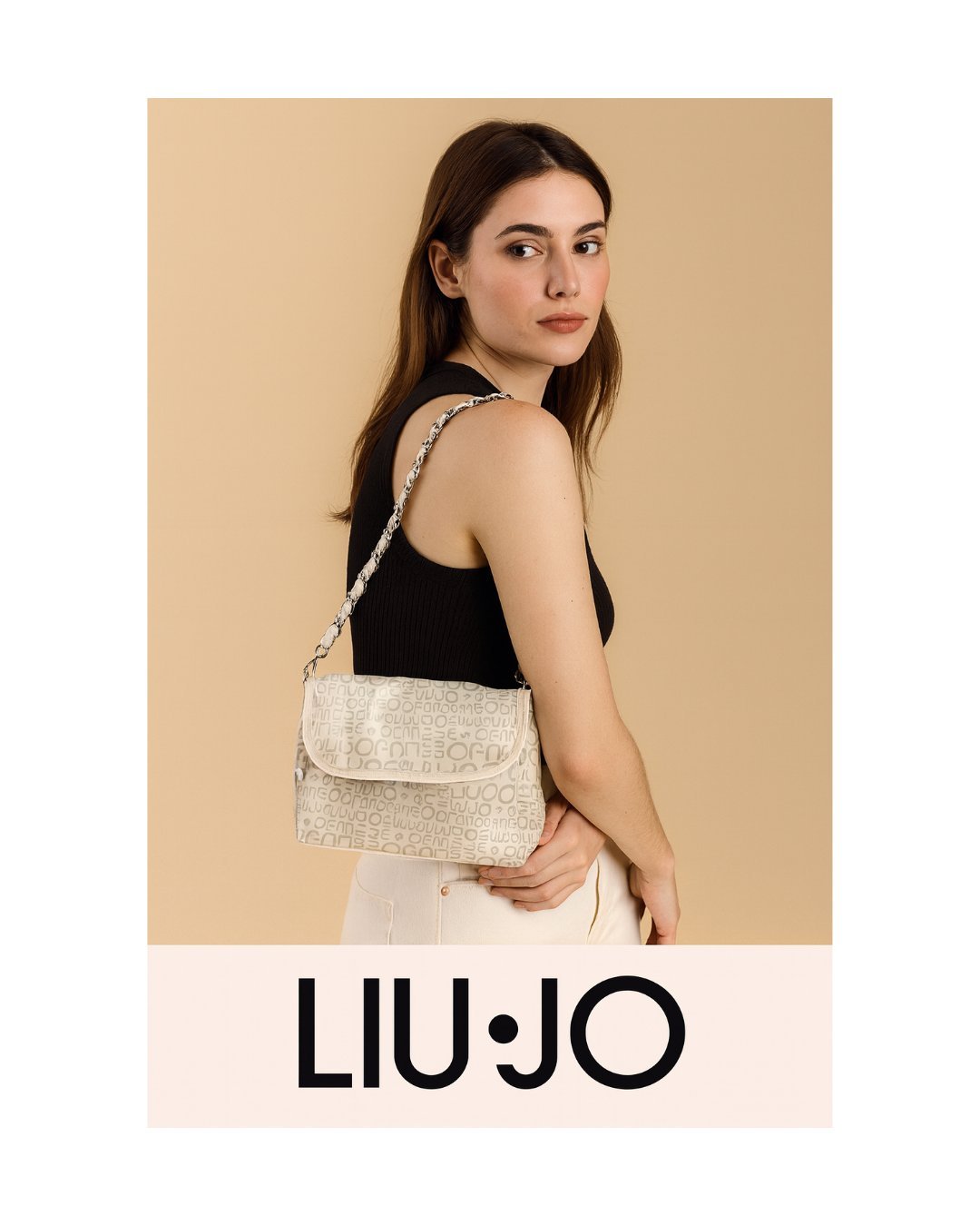Liu Jo, petite pochette brillante avec monogramme, bandoulière avec boucles tissées, 14x23 cm