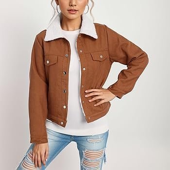 Veste en jean marron doublée moumoute (Sherpa) – Style Camionneur