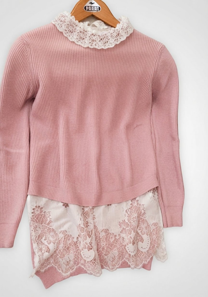 Pull rose avec dentelle Ylabess M/L