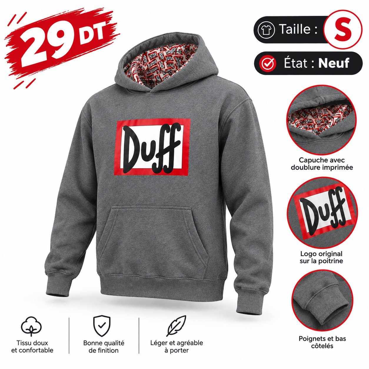 Capuche gris trés joli taille S