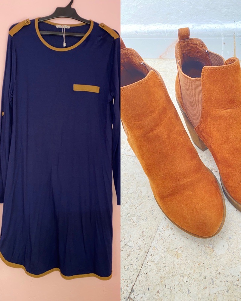 Pull robe bleu marine + bottines bershka