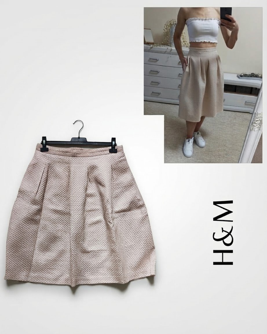 Jupe H&M texturée rose poudré avec fils dorés