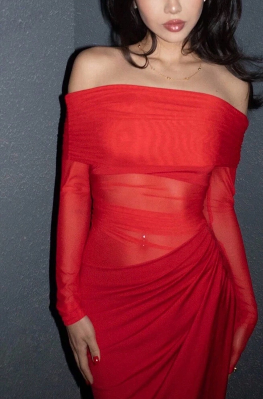 Robe bimatiere en rouge vif 