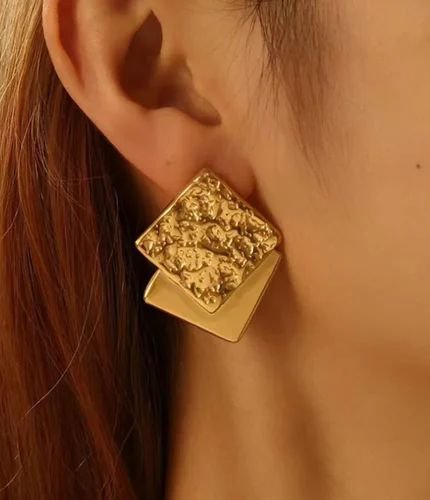 Boucle d'oreille Double Carré Martelée 