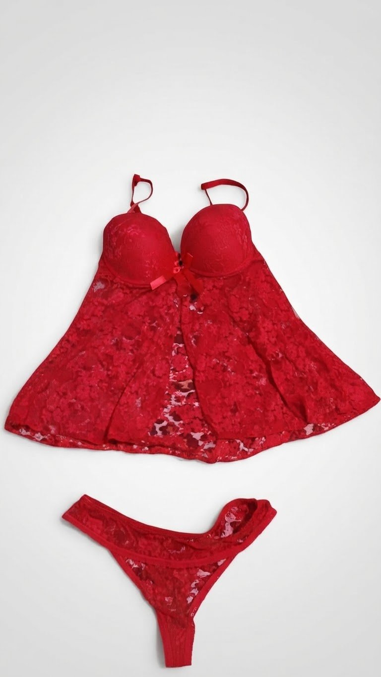 Nuisette imprté de marque Esmara Lingerie taille M couleur rouge vive tissu dentaille  en ecra