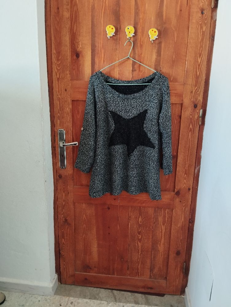 Pull tricoté gris avec une étoile noire