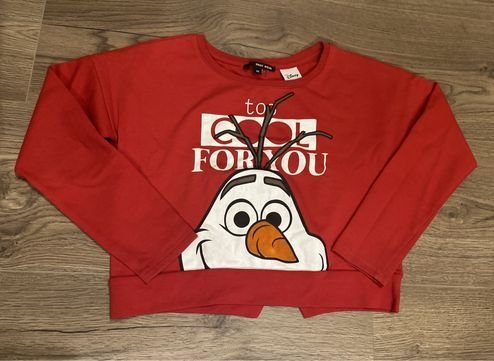 Sweat rouge vif présente un adorable imprimé du personnage Olaf de La Reine des Neiges accompagné de l'inscription « Too cool for you »