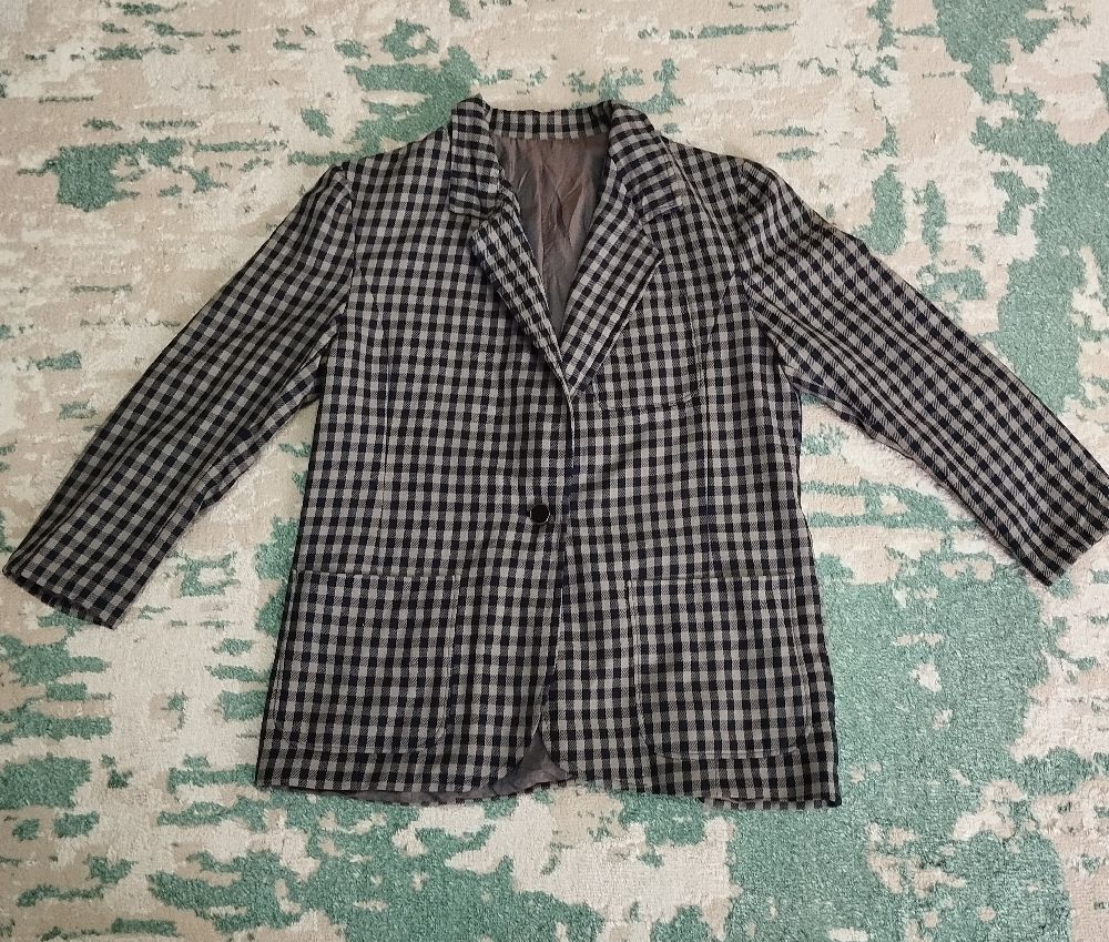 Blazer en carreaux bleu marine et beige