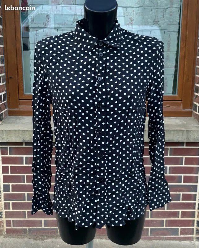 Chemise noire à pois blancs