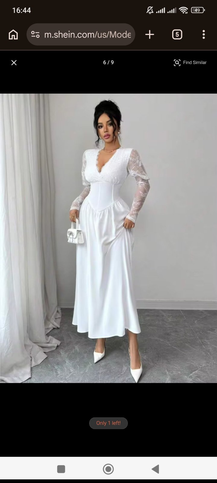 Elégante robe longue blanche SHEIN dotée de manches bouffantes en dentelle et d'un corsage ajusté