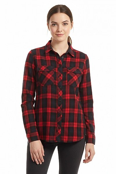 Chemise en flanelle à carreaux rouge et noir de la marque Janina