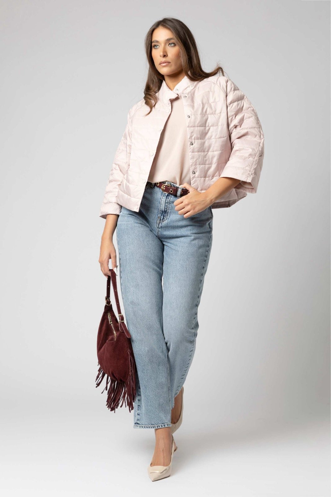 Doudoune réversible double face rose gris clair 