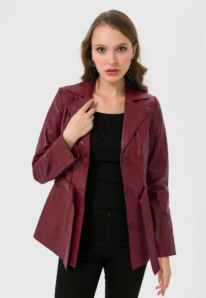 Jacket en vraie cuir bordeaux 