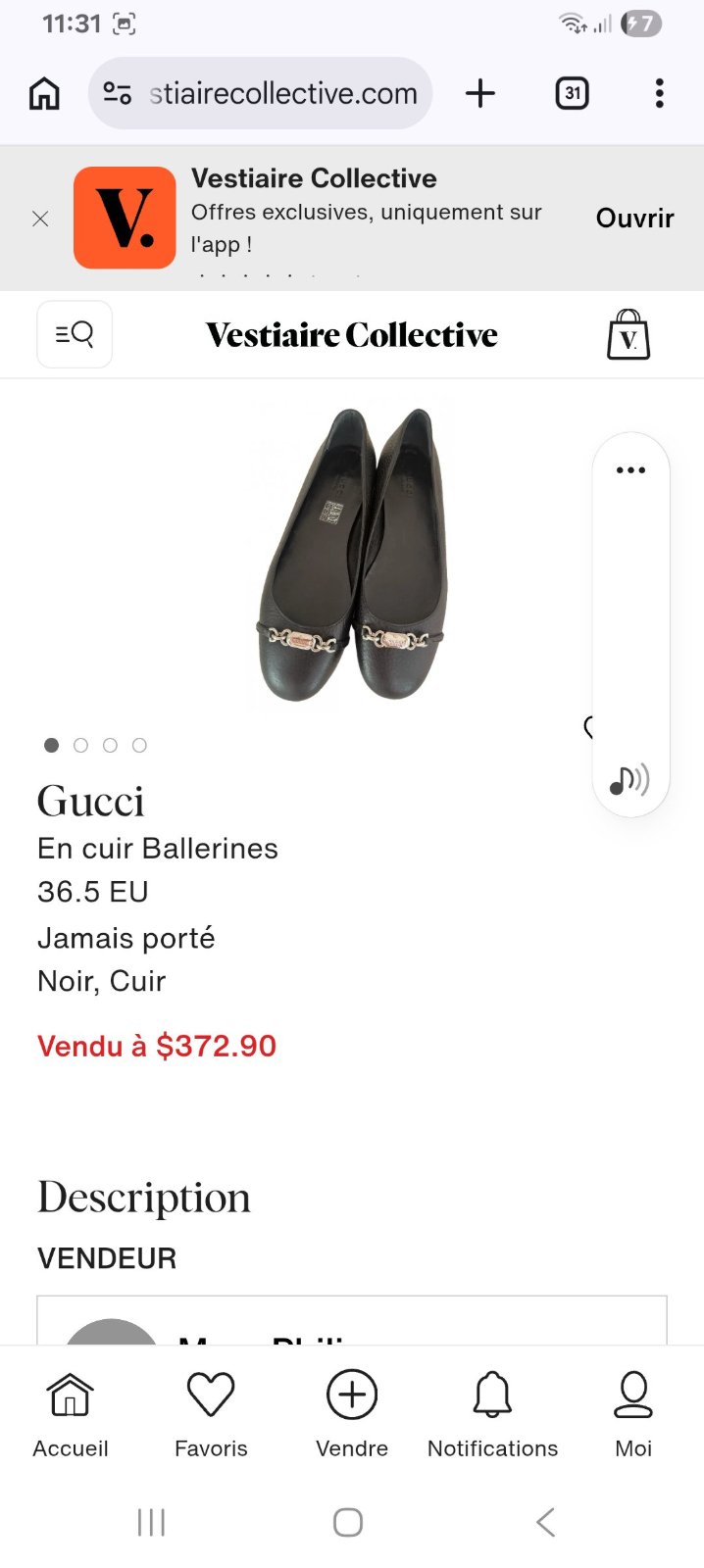 Tres beau ballerine gucci en cuir