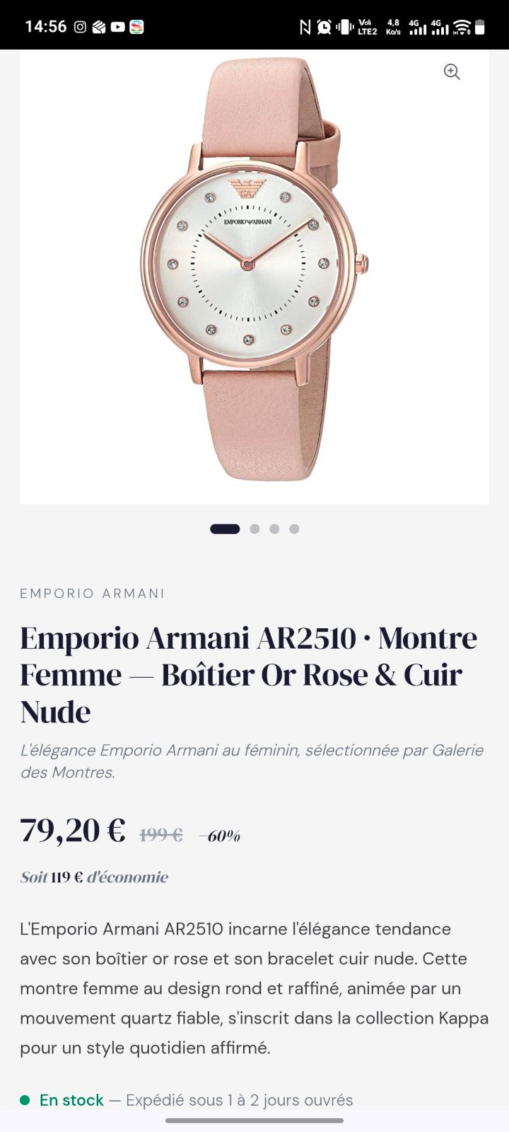 Emporio Armani AR2510 · Montre Femme — Boîtier Or Rose & Cuir Nude