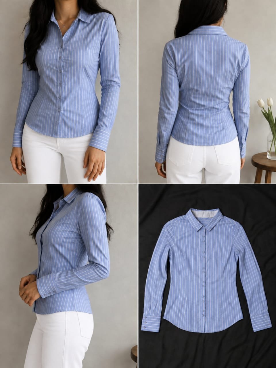 Chemise bleu ciel rayée cintrée 
