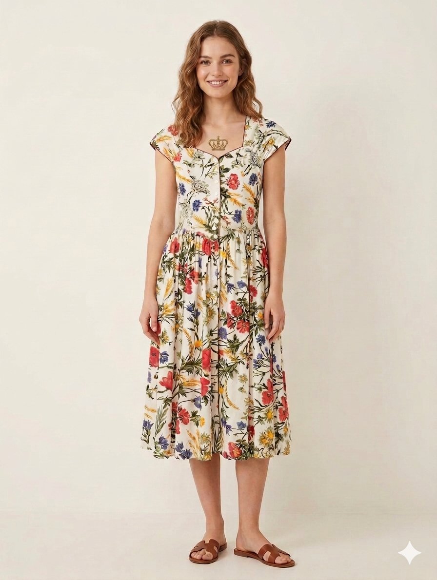 Robe Design français élégant : avec un décolleté carré doux.