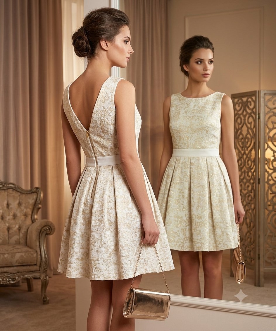 Robe patineuse blanc doré M