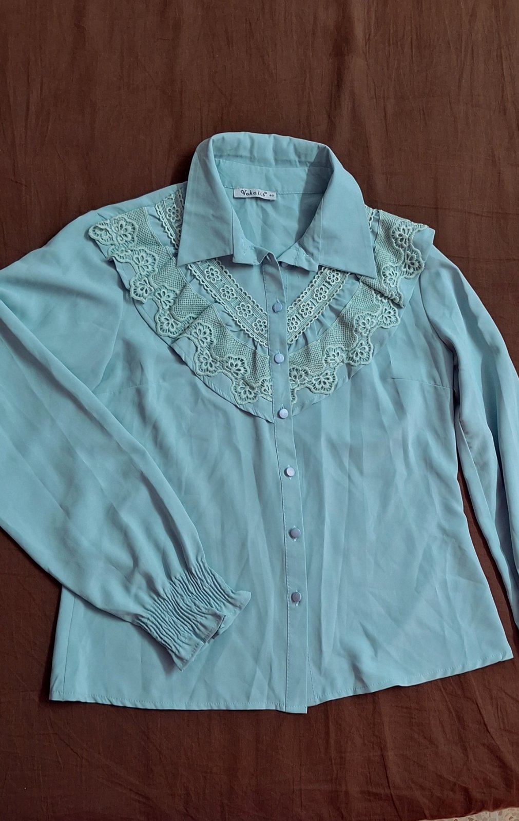 Vintage-Inspired Lace Yoke Button-Down Blouse