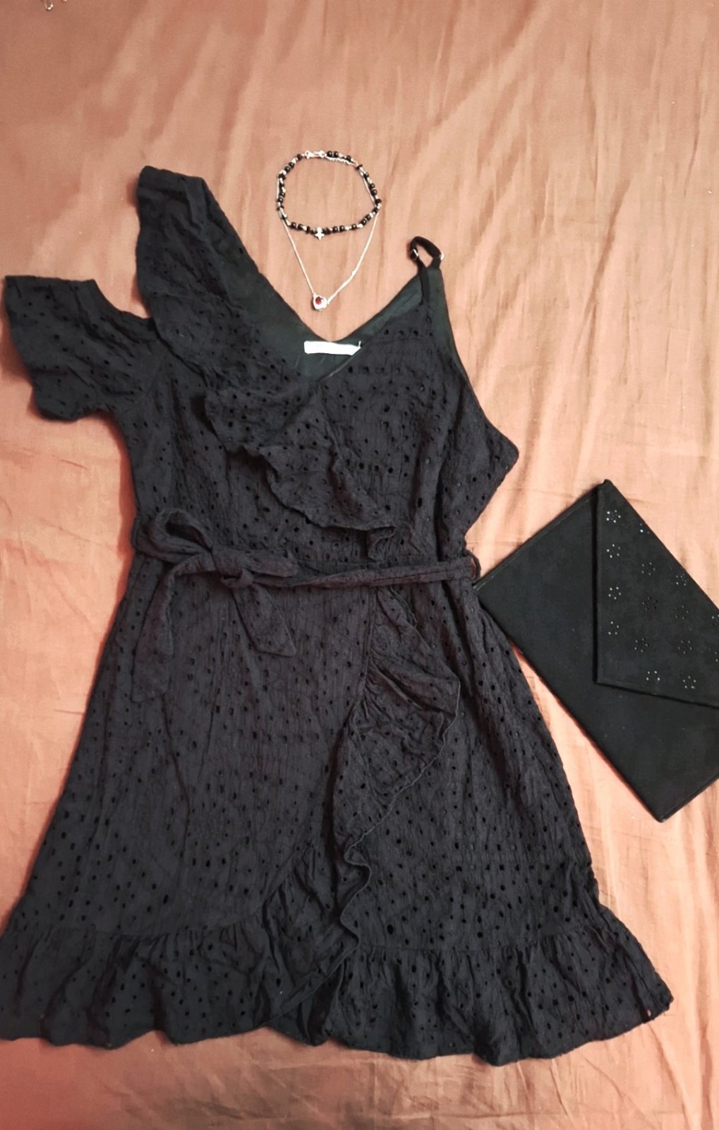 Black Eyelet Ruffle Dress