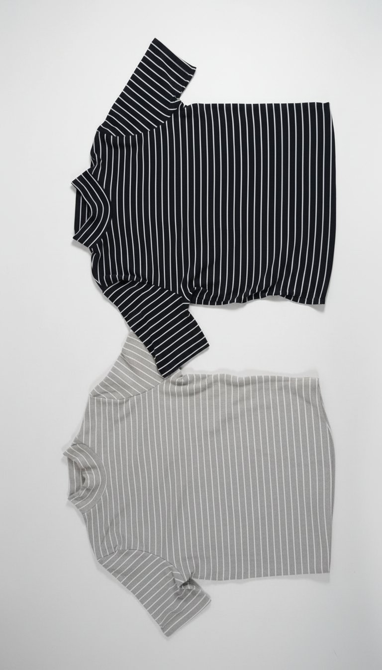Set of 2 Ribbed Striped Mock Neck Tops