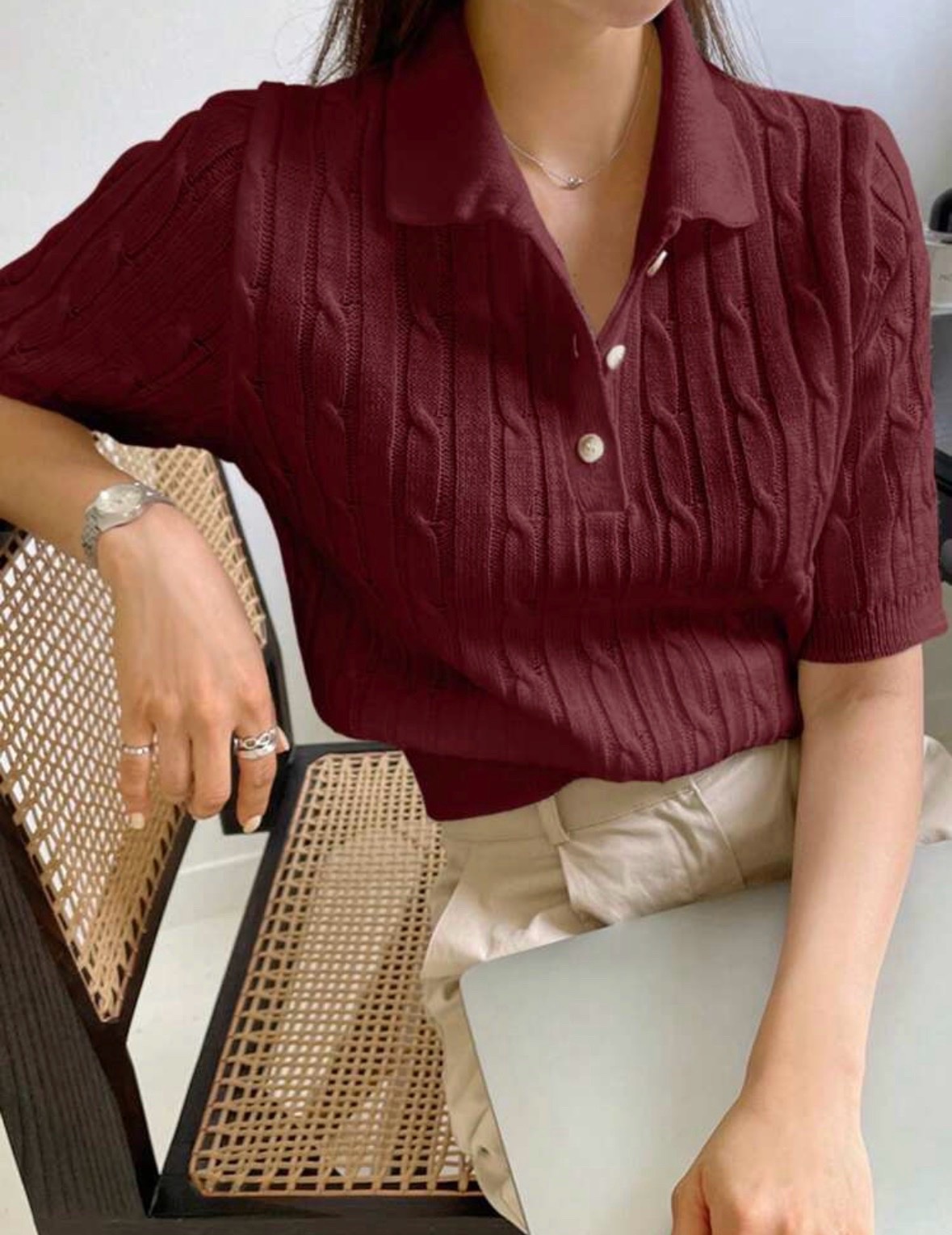 Polo knit top
