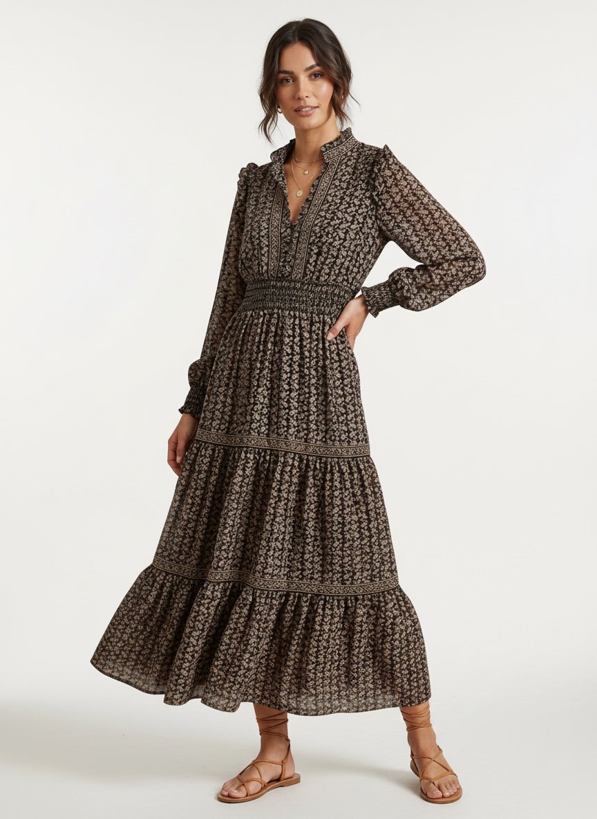Robe maxi à volants MAX STUDIO, taille 38/M, style bohème vintage, gitane, ethnique