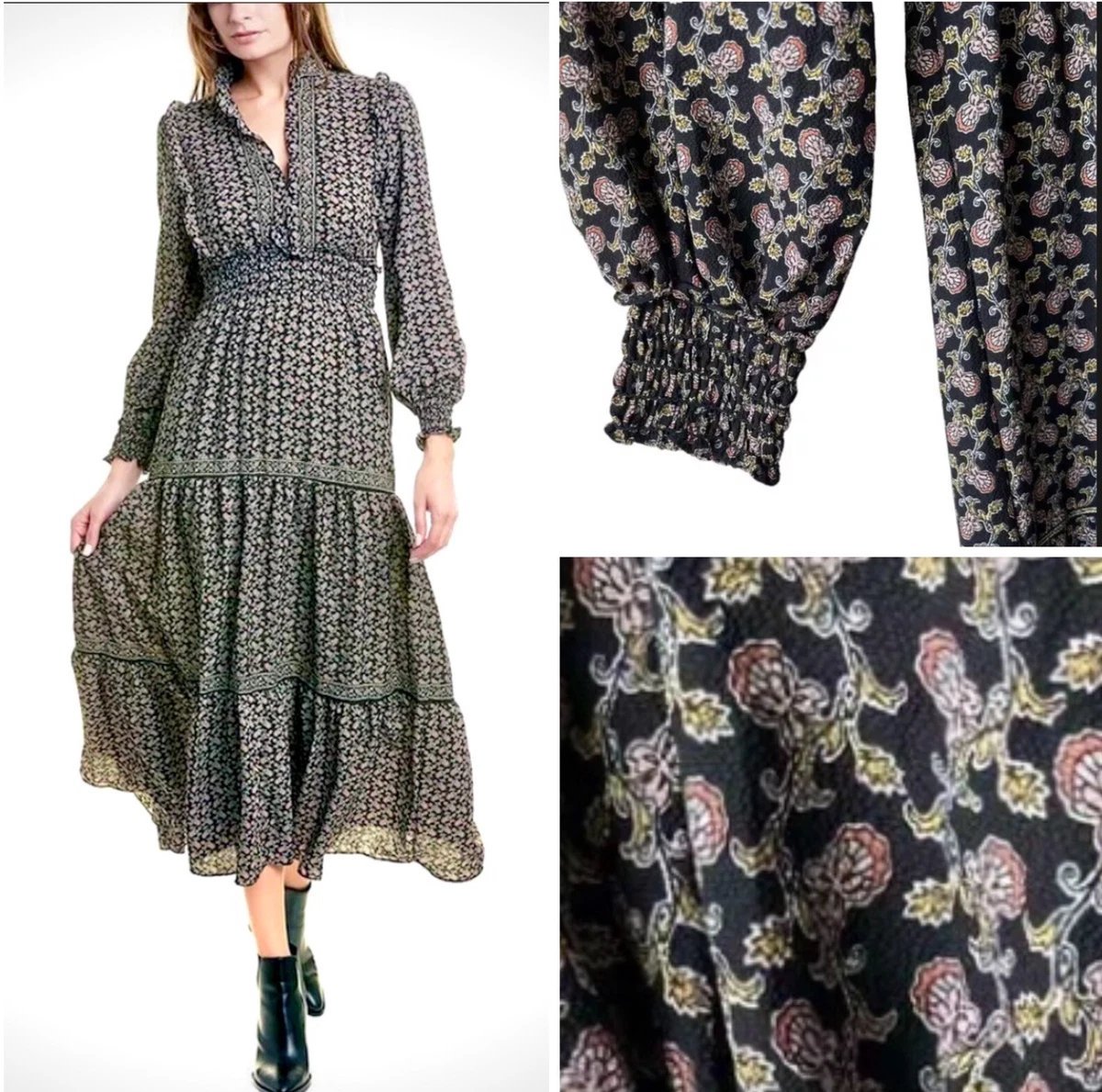Robe maxi à volants MAX STUDIO, taille 38/M, style bohème vintage, gitane, ethnique